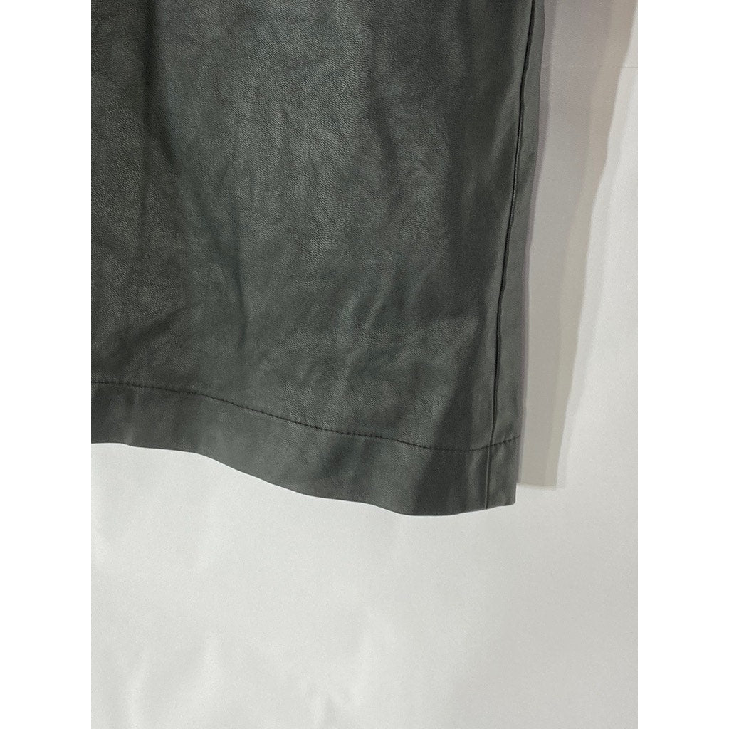 ZARA Girls Black Faux-Leather Snap-Button Overall Short Dress SZ 10