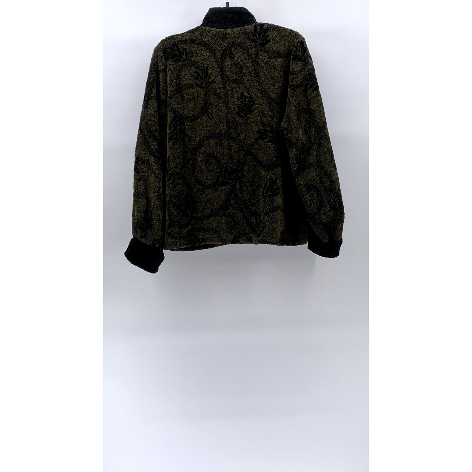 MARALYCE FERREE Women's Olive Green-Black Fleece Floral Print Button-Up Coat SZL