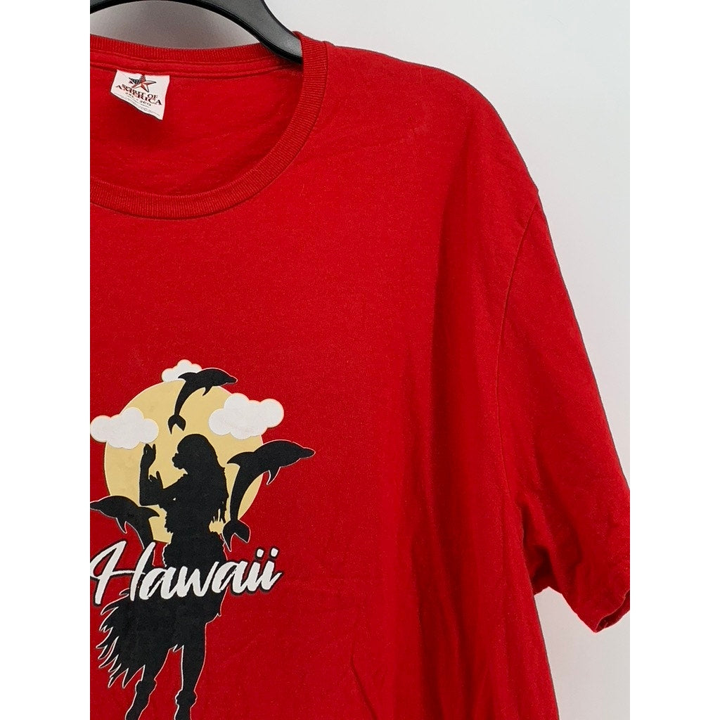 SPIRIT OF AMERICA Men's Red Hawaii Graphic Crewneck Short Sleeve Shirt SZ 2XL