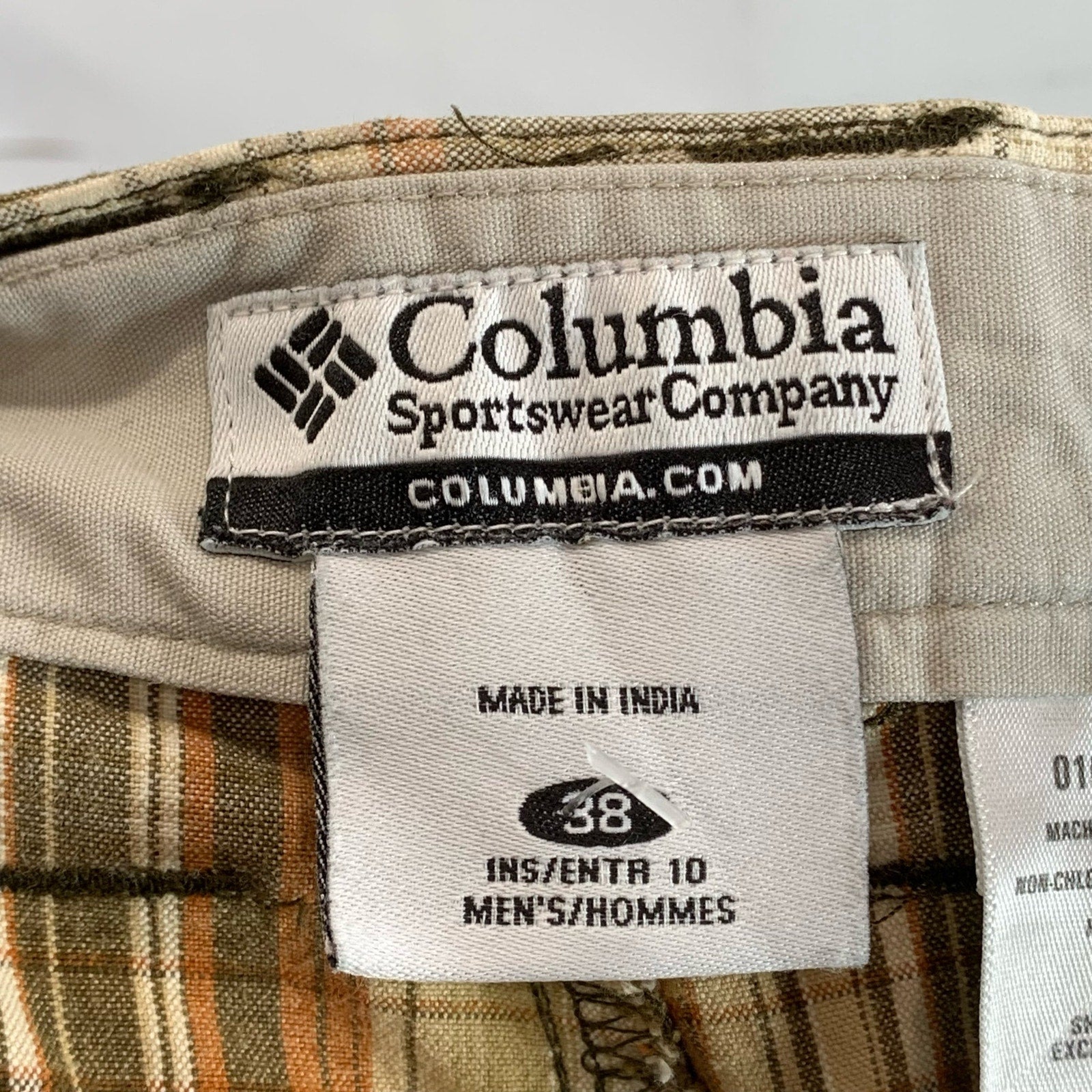 COLUMBIA Sportswear Men's Tan Plaid Casual Regular-Fit Shorts SZ 38