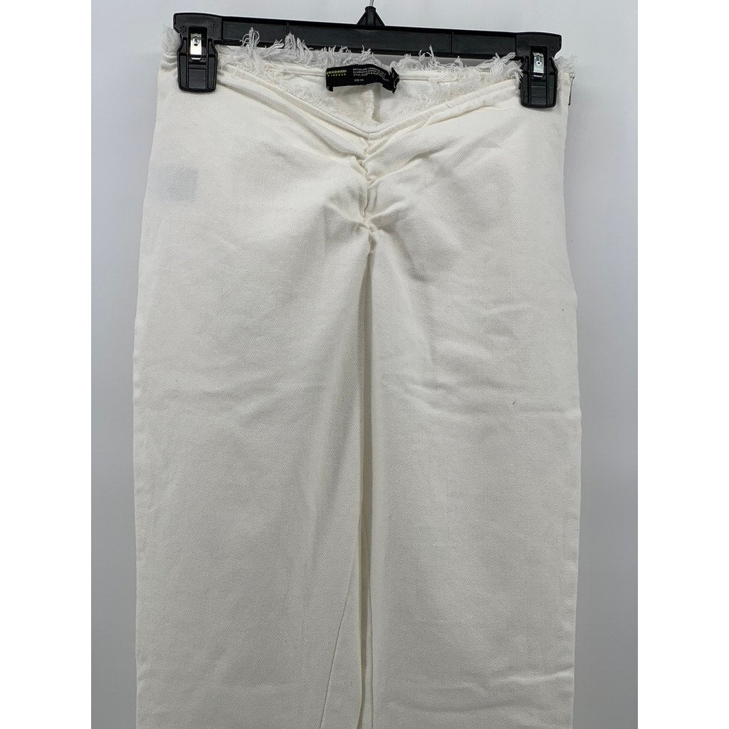 FINESSE Women's White V Frayed Cinched Waist Pull-On Flare Pants SZ XS