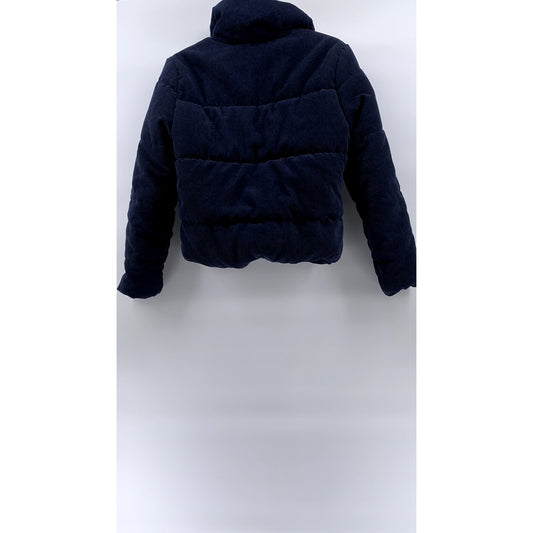 AMBIANCE OUTWEAR Women's Navy Blue Corduroy Stand Collar Puffer Jacket SZ S