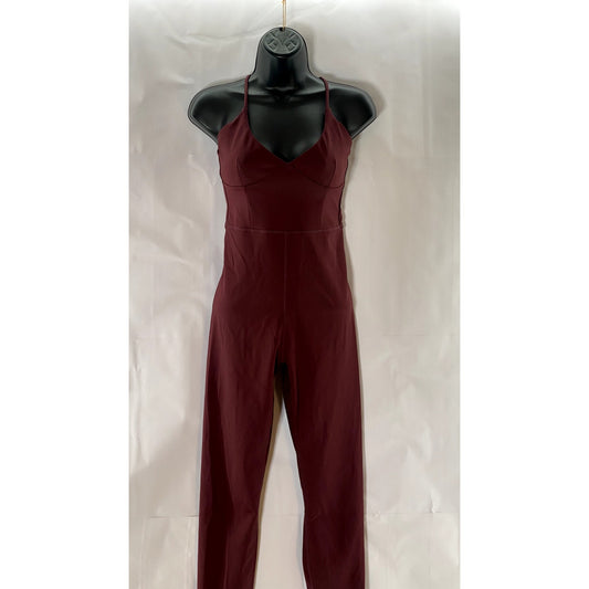 IVL Women's Burgundy V-Neck Spaghetti Cross Back Jumpsuit SZ 6