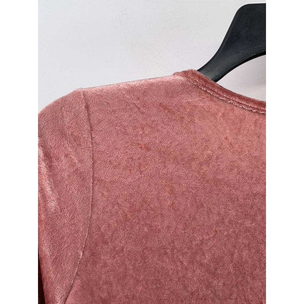 SWEET CLAIRE Women's Pink Velvet Ruffle Top SZ M