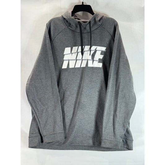 NIKE Men's Gray Dri-Fit Training Therma Large Logo Pullover Hoodie SZ 2XL