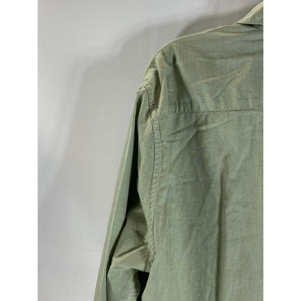 7 FOR ALL MANKIND Men's Green Button-Up Long Sleeve Shirt SZ L