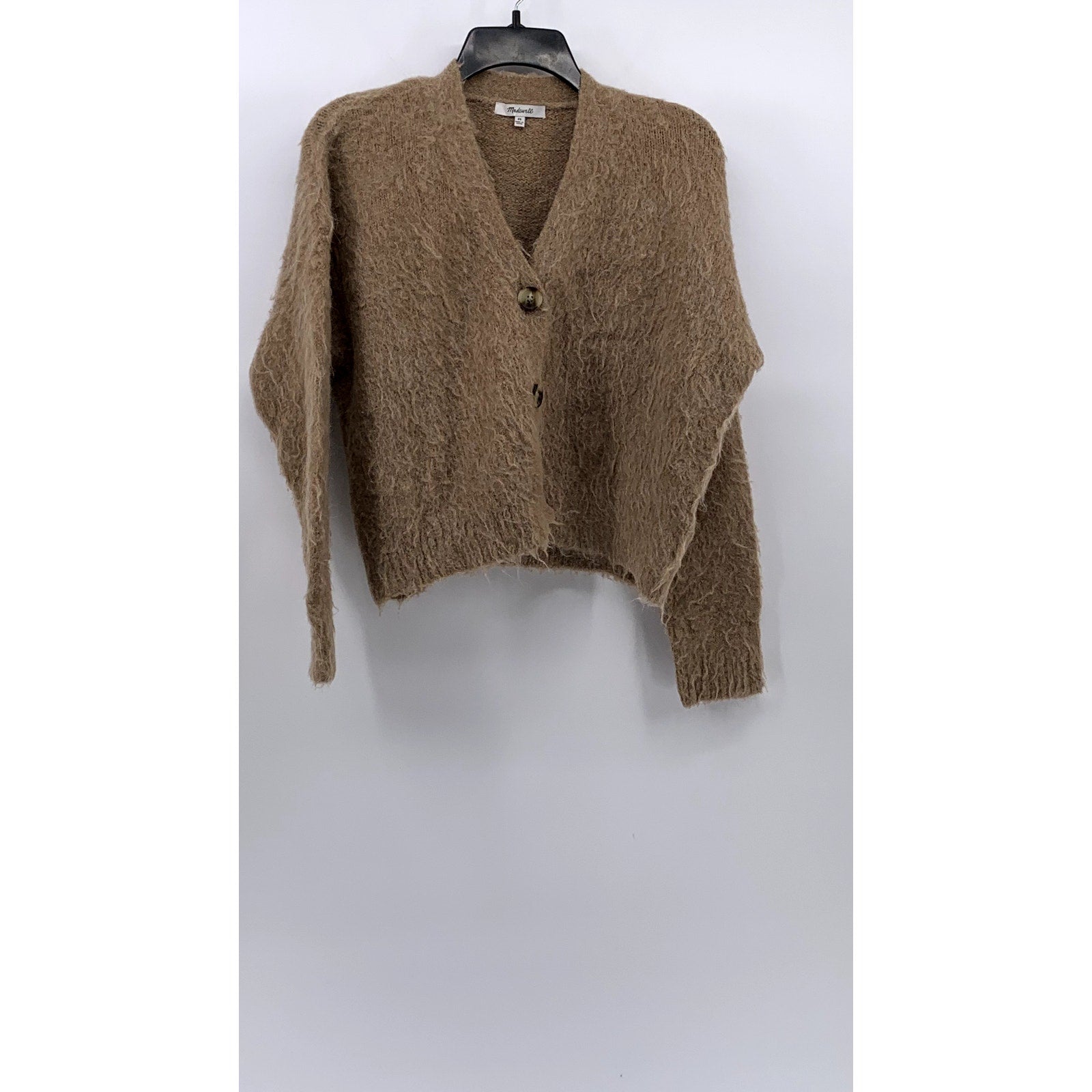 MADEWELL Women's Tan Heather Fawn Brushed Button-Up Cropped Cardigan SZ XS