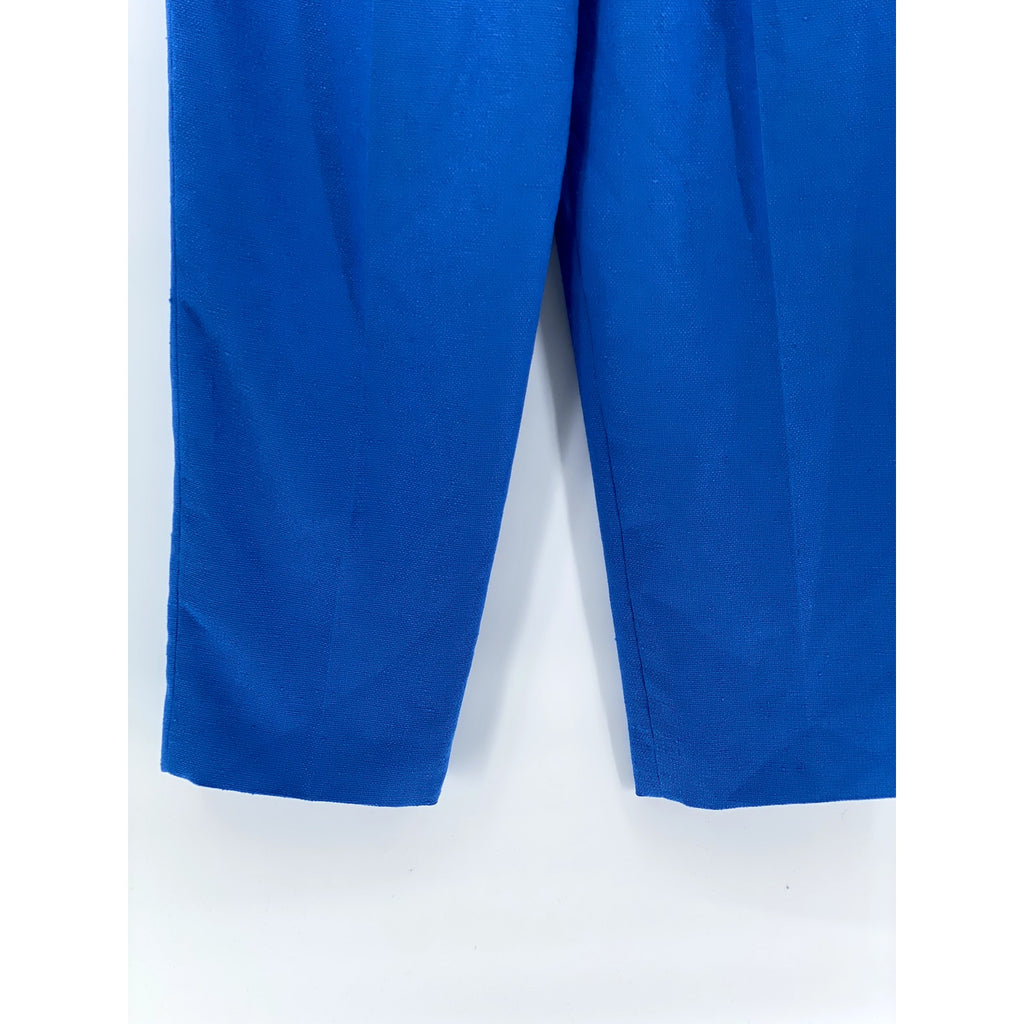 UNBRANDED Women's Royal Blue Textured Pleated Straight-Leg Pant SZ S