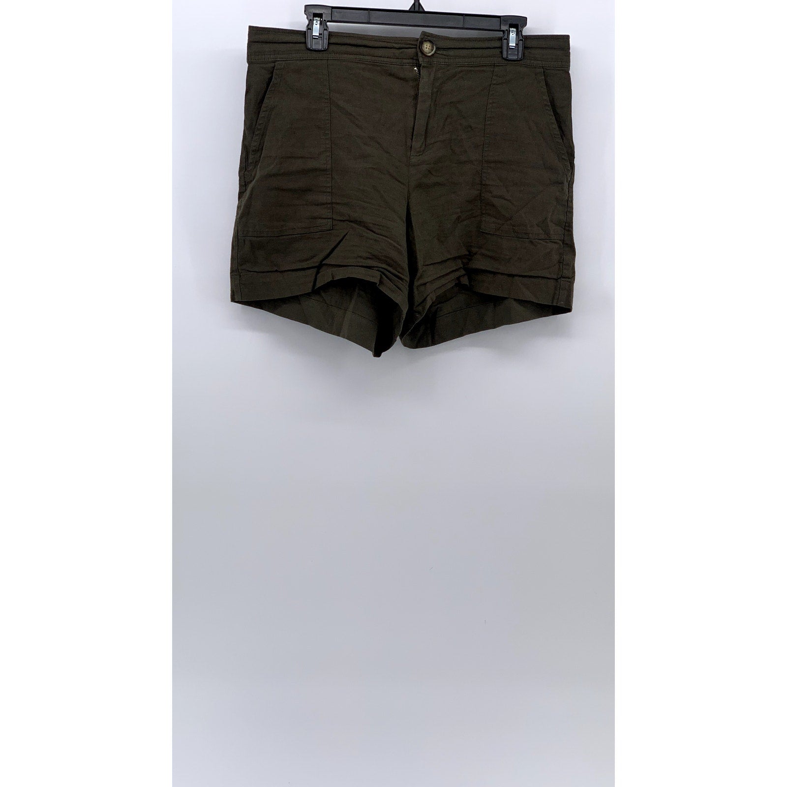MATTY M Women's Olive Green Linen-Blend High-Waist Casual Shorts SZ M