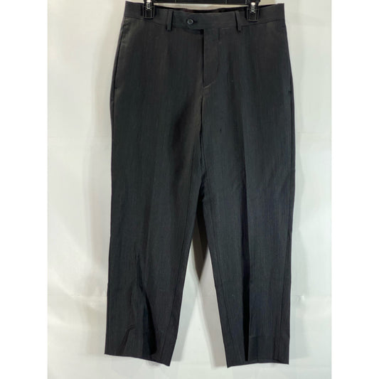 EGARA Men's Charcoal Birdseye Super 120s Wool Flat Front Dress Pants SZ 32