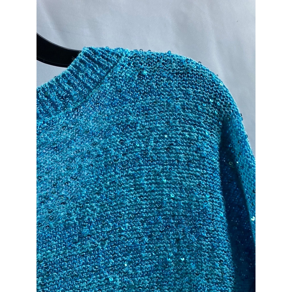 INC INTERNATIONAL CONCEPTS Women's Blue Knit Sequin Embellished Sweater SZ M