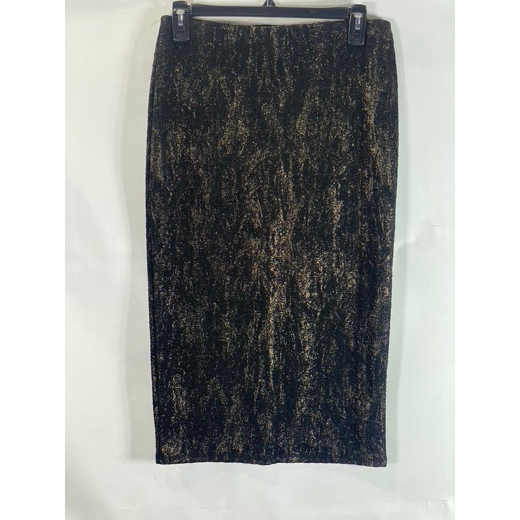 LEITH Women’s Black/Gold Metallic Shimmer Pencil Knee Length Skirt SZ S