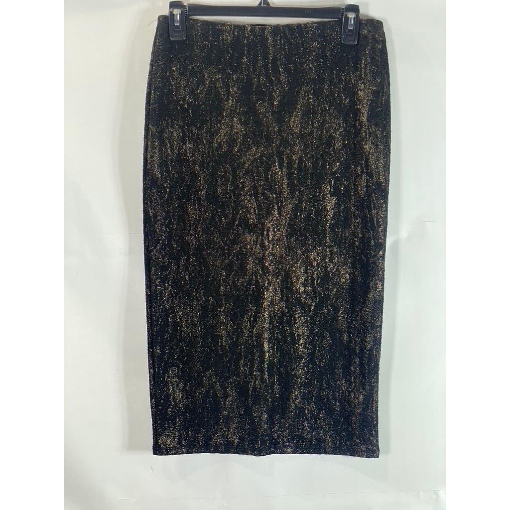 LEITH Women’s Black/Gold Metallic Shimmer Pencil Knee Length Skirt SZ S