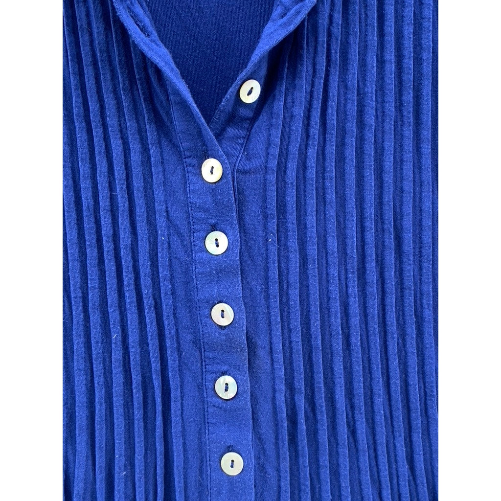 SOFT SURROUNDINGS Women's Royal Blue Pleated Long Sleeve Buttonp-Up Top SZ M