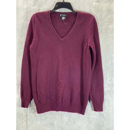 C BY BLOOMINGDALES Women's Burgundy Cashmere V-Neck Pullover Sweater SZ 2XL