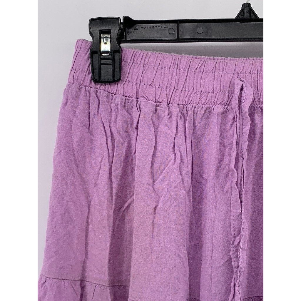 UNBRANDED Women's Lilac Tiered Pull-On Drawstring A-Line Midi Skirt SZ SM
