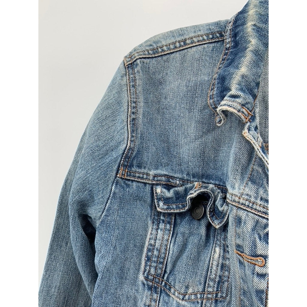 ABERCROMBIE & FITCH Women's Blue Denim Distressed Jean Jacket SZ S