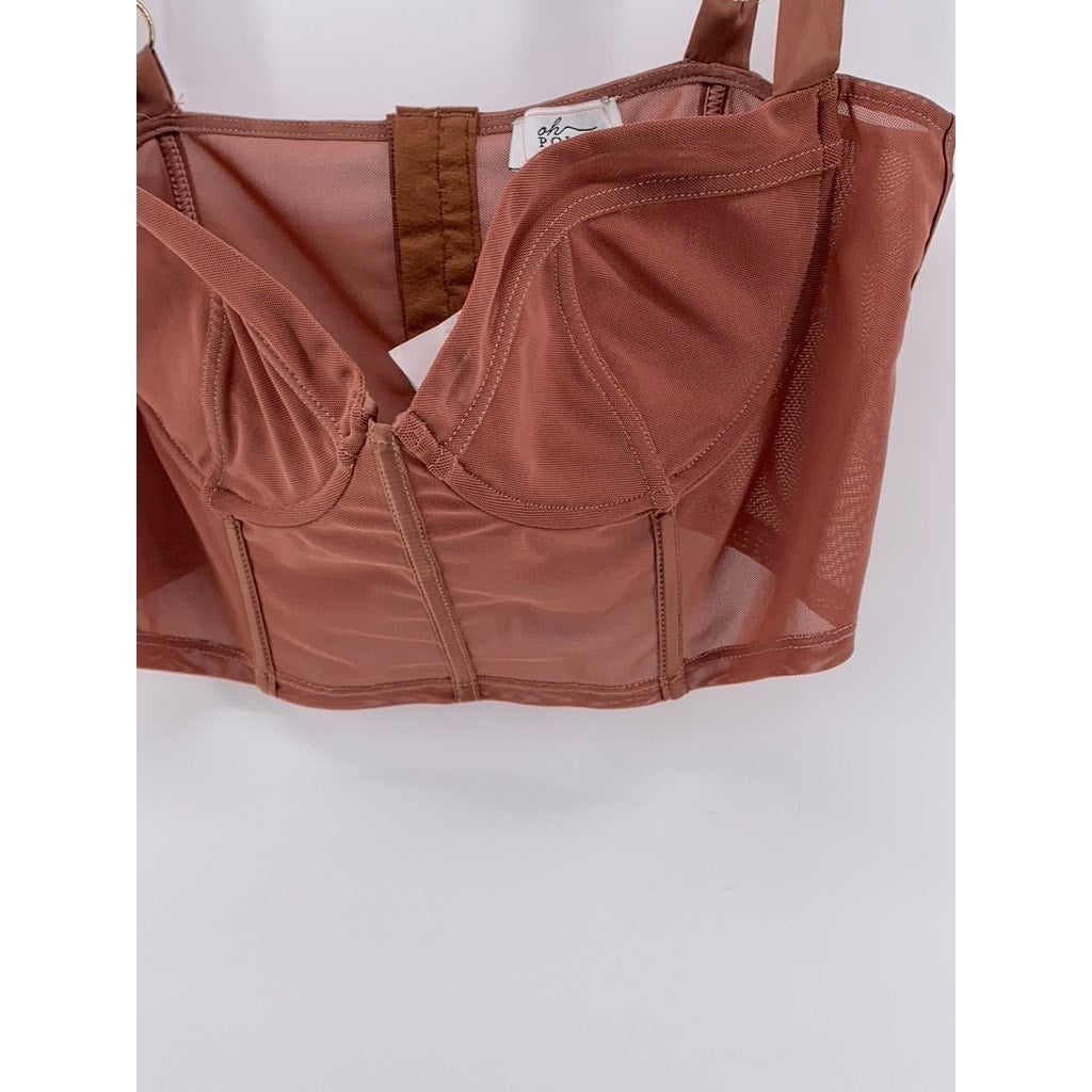 OH POLLY Women's Rust Pink Mesh Corset Crop Top SZ 10