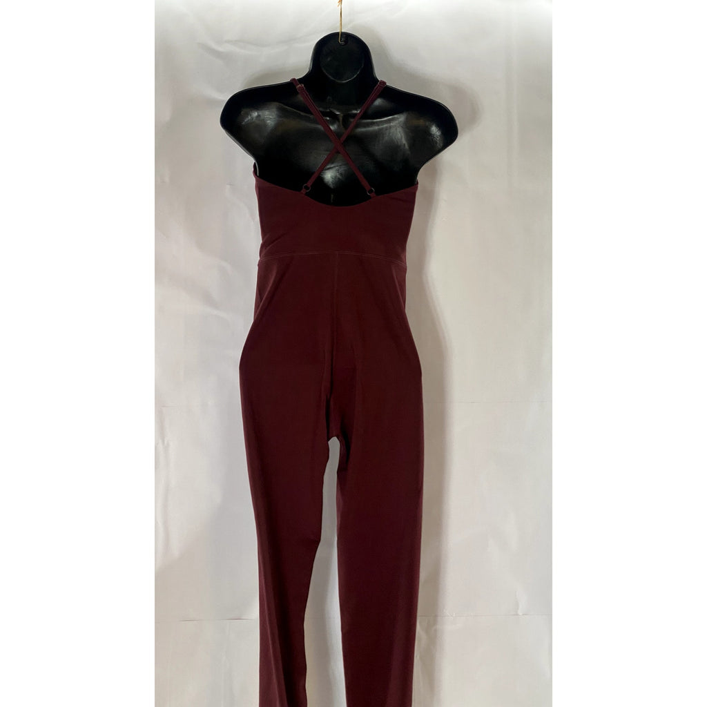 IVL Women's Burgundy V-Neck Spaghetti Cross Back Jumpsuit SZ 6