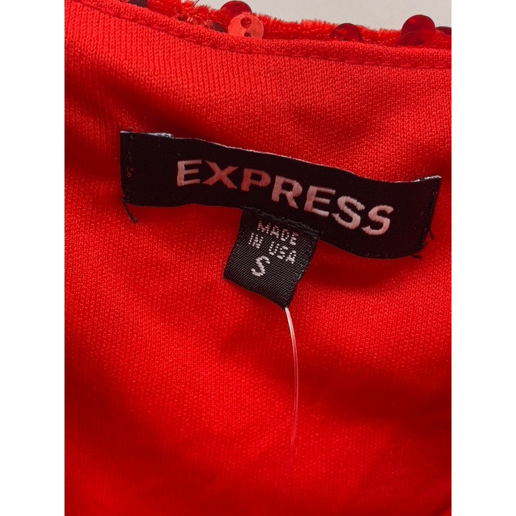 EXPRESS Women's Red Sequin Embellished V-Neck Spaghetti Strap Glam Top SZ S
