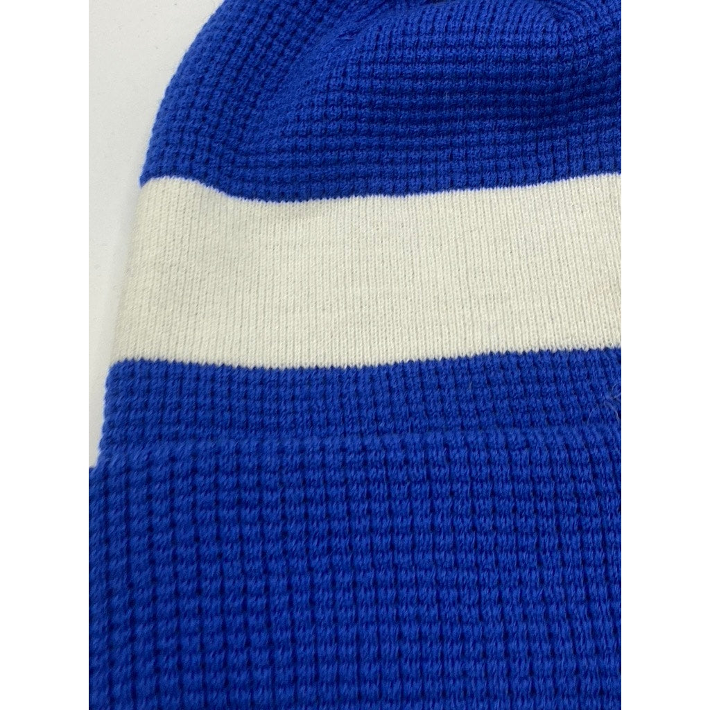 NIKE Unisex Adult Royal Blue-White Striped Swoosh Pom-Pom Beanie SZ OS