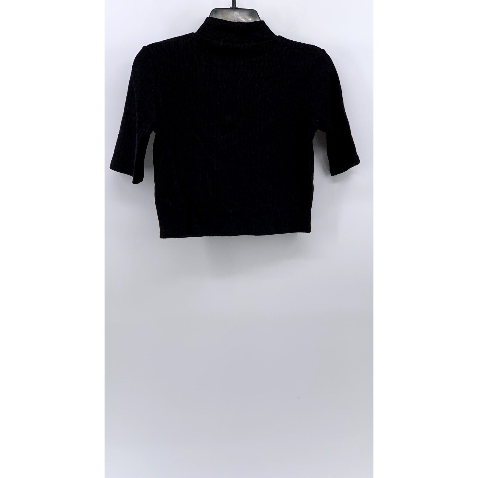 ZARA Women's Black Ribbed Mock-Neck Elbow Sleeve Top SZ M