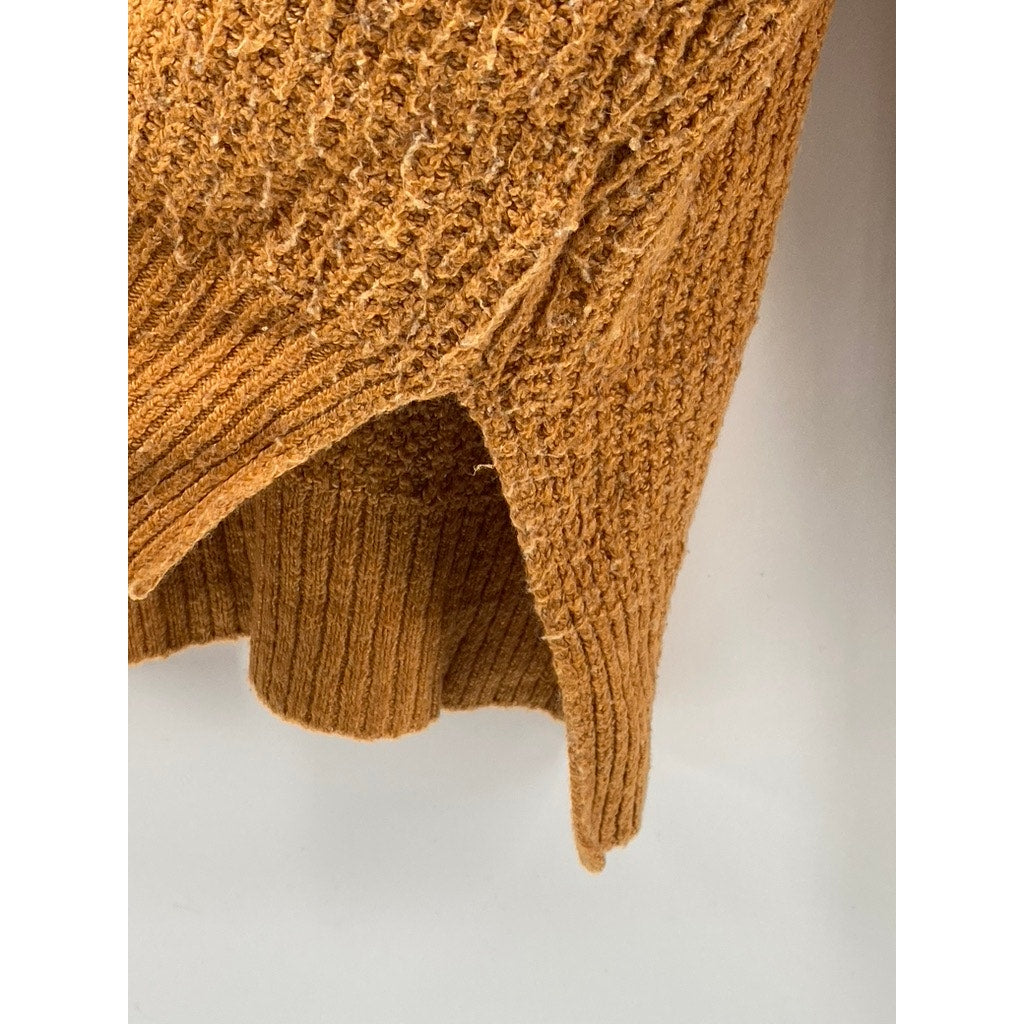 JESSICA SIMPSON Women's Orange V-Neck Waffle Knit Cuffed Long Sleeve Sweater SZS