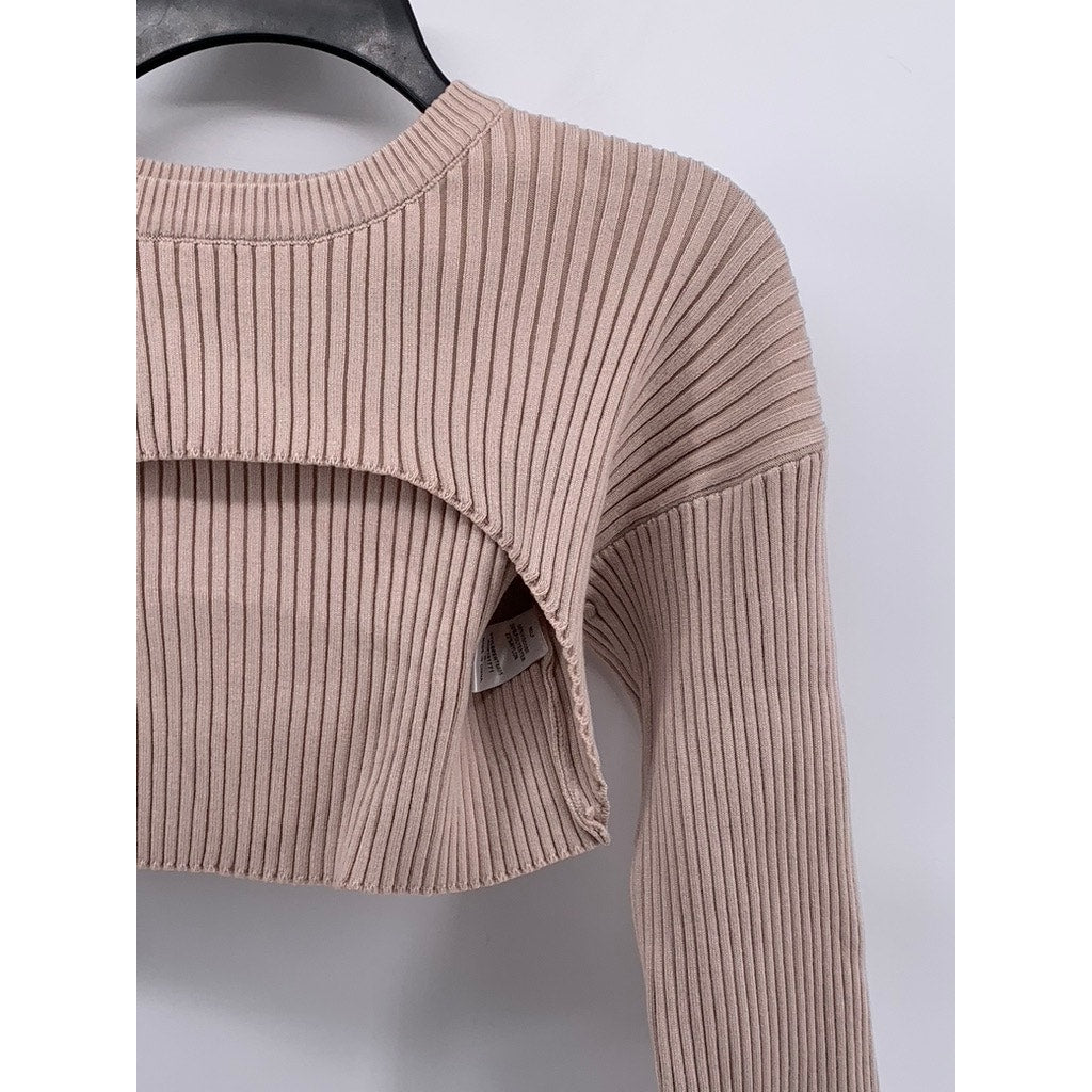 BOHME Women's Beige Ribbed Pullover Cutout Shrug Sweater SZ S