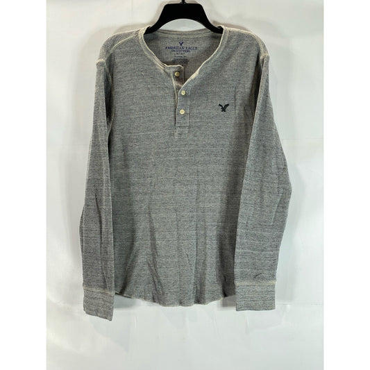 AMERICAN EAGLE OUTFITTERS Men's Gray Classic-Fit Thermal Henley Shirt SZ L