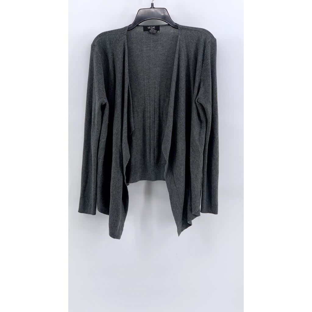 VERVE AMI Women's Gray Acrylic-Blend Open-Front Handkerchief Cardigan SZ L