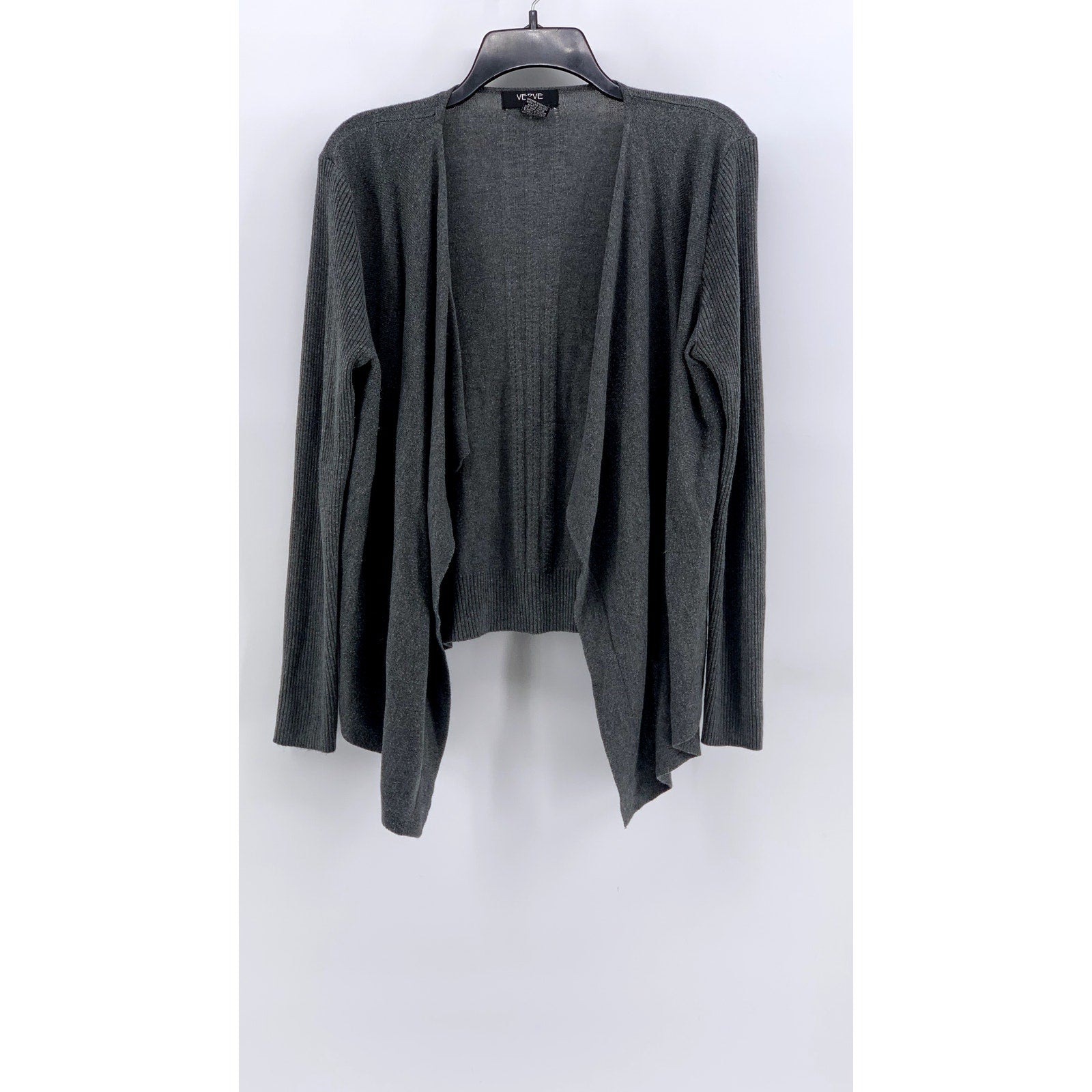 VERVE AMI Women's Gray Acrylic-Blend Open-Front Handkerchief Cardigan SZ L