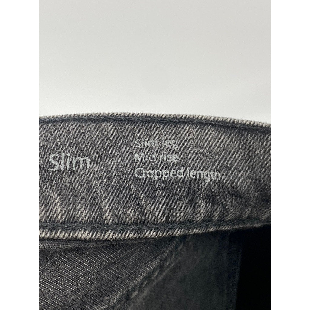 COS Women's Washed Black Distressed Denim Slim-Fit Mid-Rise Cropped Jeans SZ 28