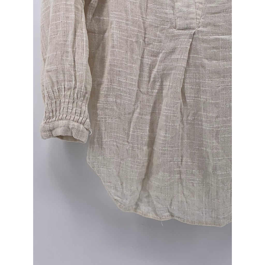 BROCHU WALKER Women's Beige V-Neck Long Sleeve Cotton-Linen Top SZ XS