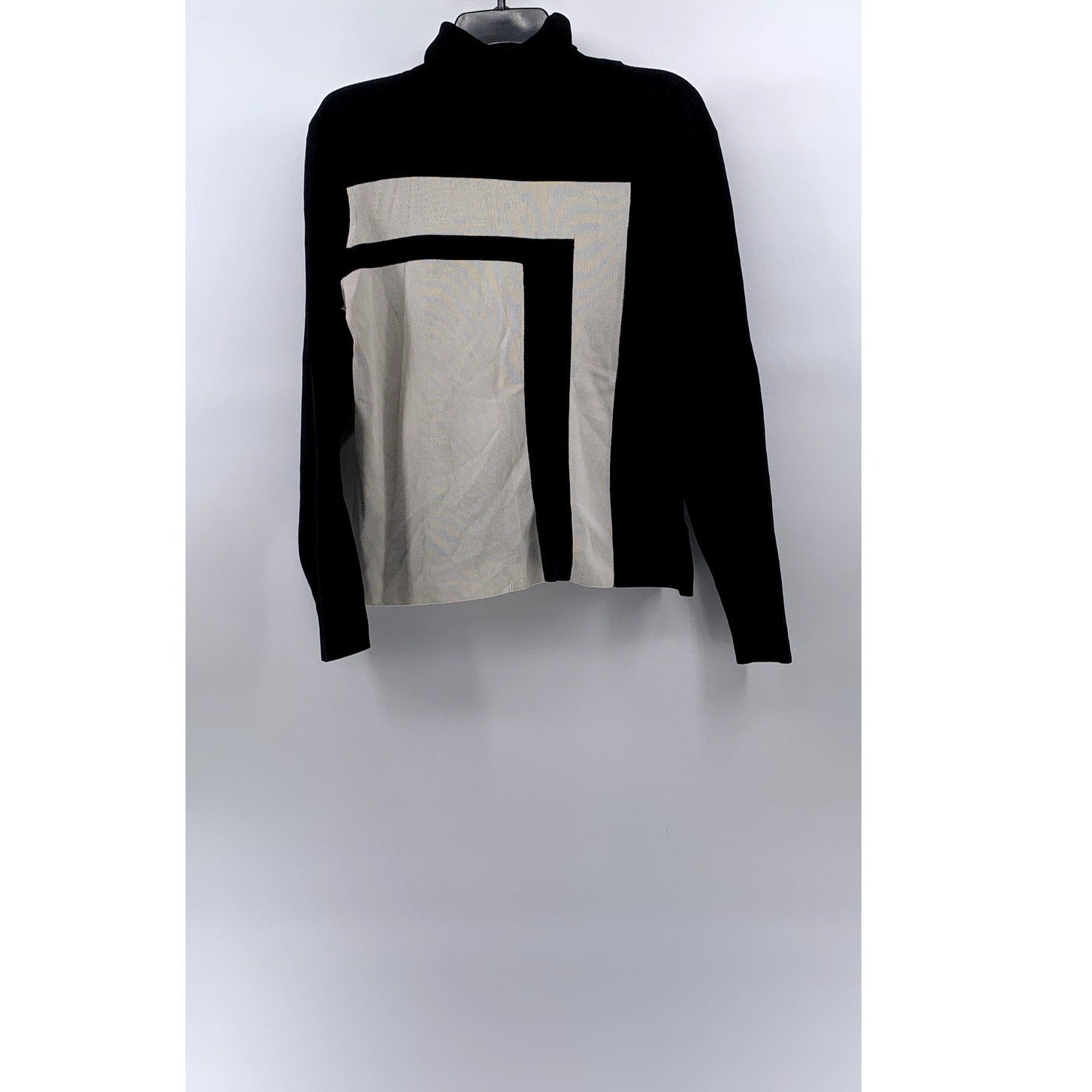 WORTHINGTON Women's Vintage Black-White Color-Block Long Sleeve Turtleneck SZ L