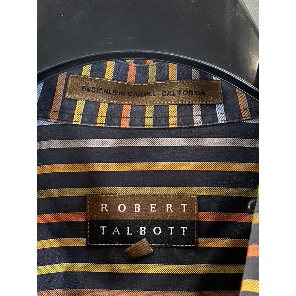 ROBERT TALBOTT CARAMEL Men's Brown Multi Stripe Button-Up Long Sleeve Shirt SZ L