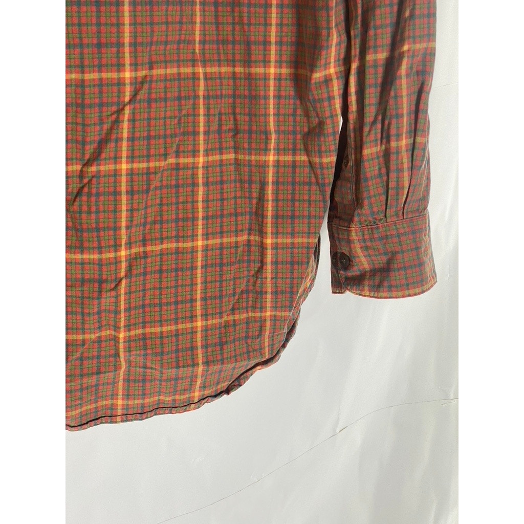 GAP Men’s 90’s Vintage Brown Check Regular-Fit Button-Up Long Sleeve Shirt SZ L