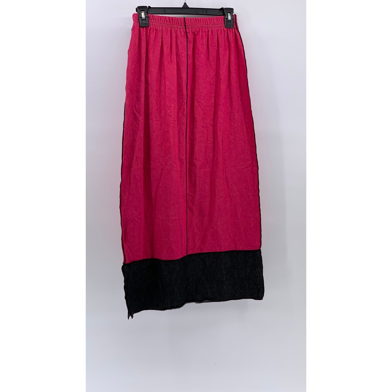 XIAO Women's Pink-Black Elastic-Waist Pull-On Midi A-Line Skirt SZ S
