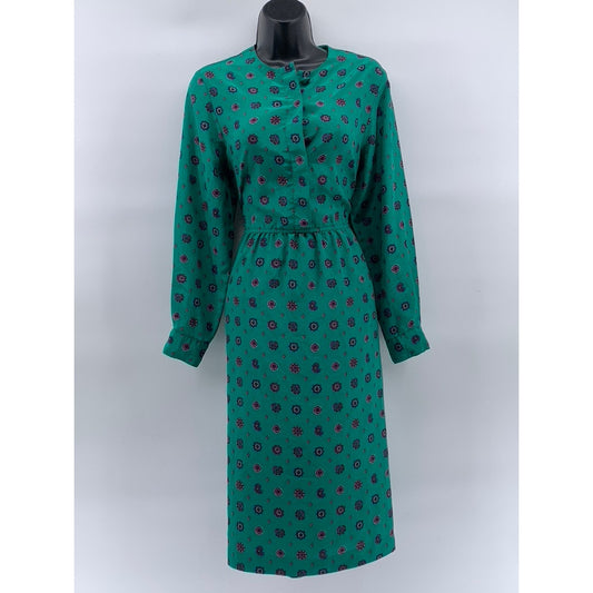 APPLESEED'S Petite Women's Green Printed Half-Button A-Line Midi Dress SZ P/S