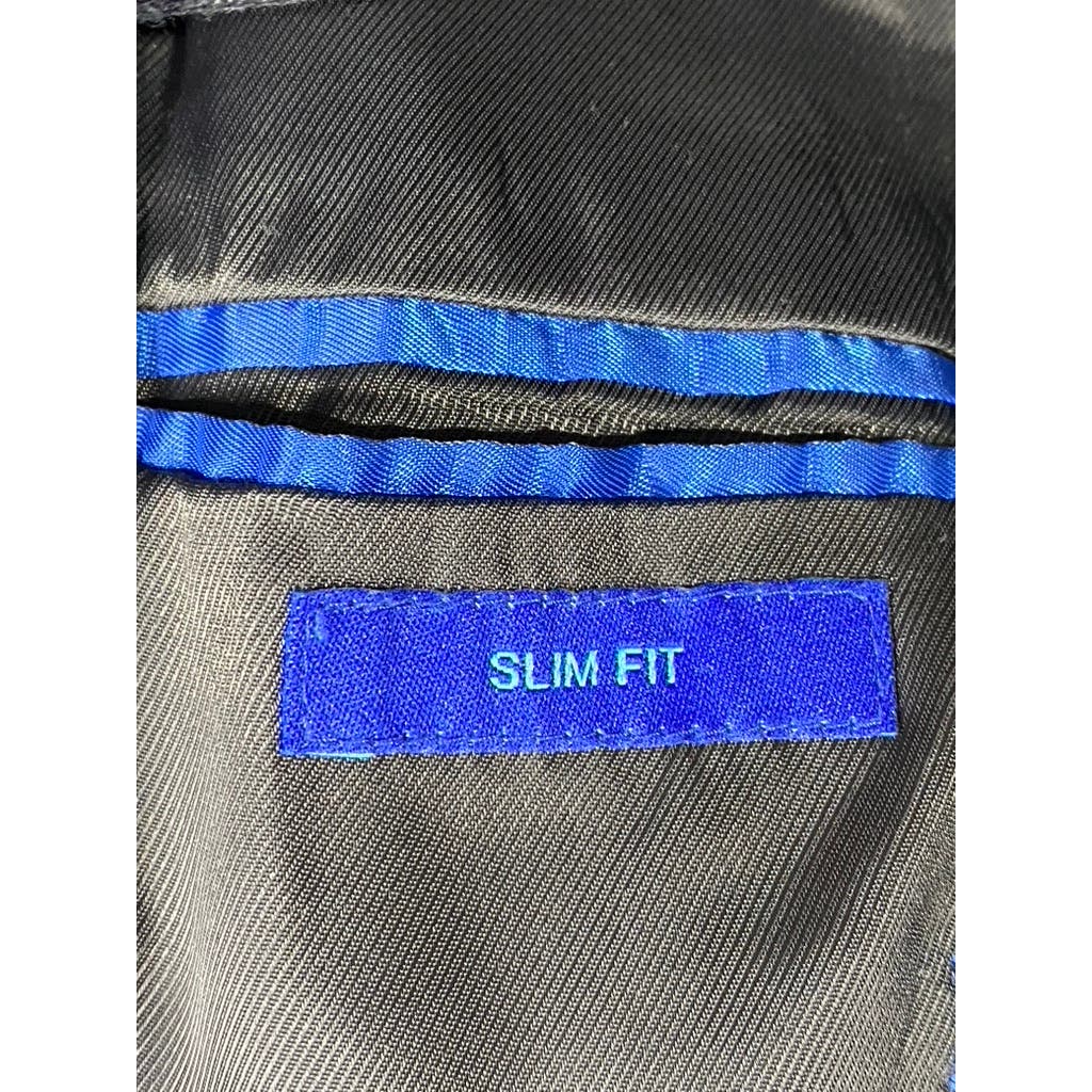 EGARA Men's Black Skinny-Fit Ribbed Two-Button Wool-Blend Long Blazer SZ 38L