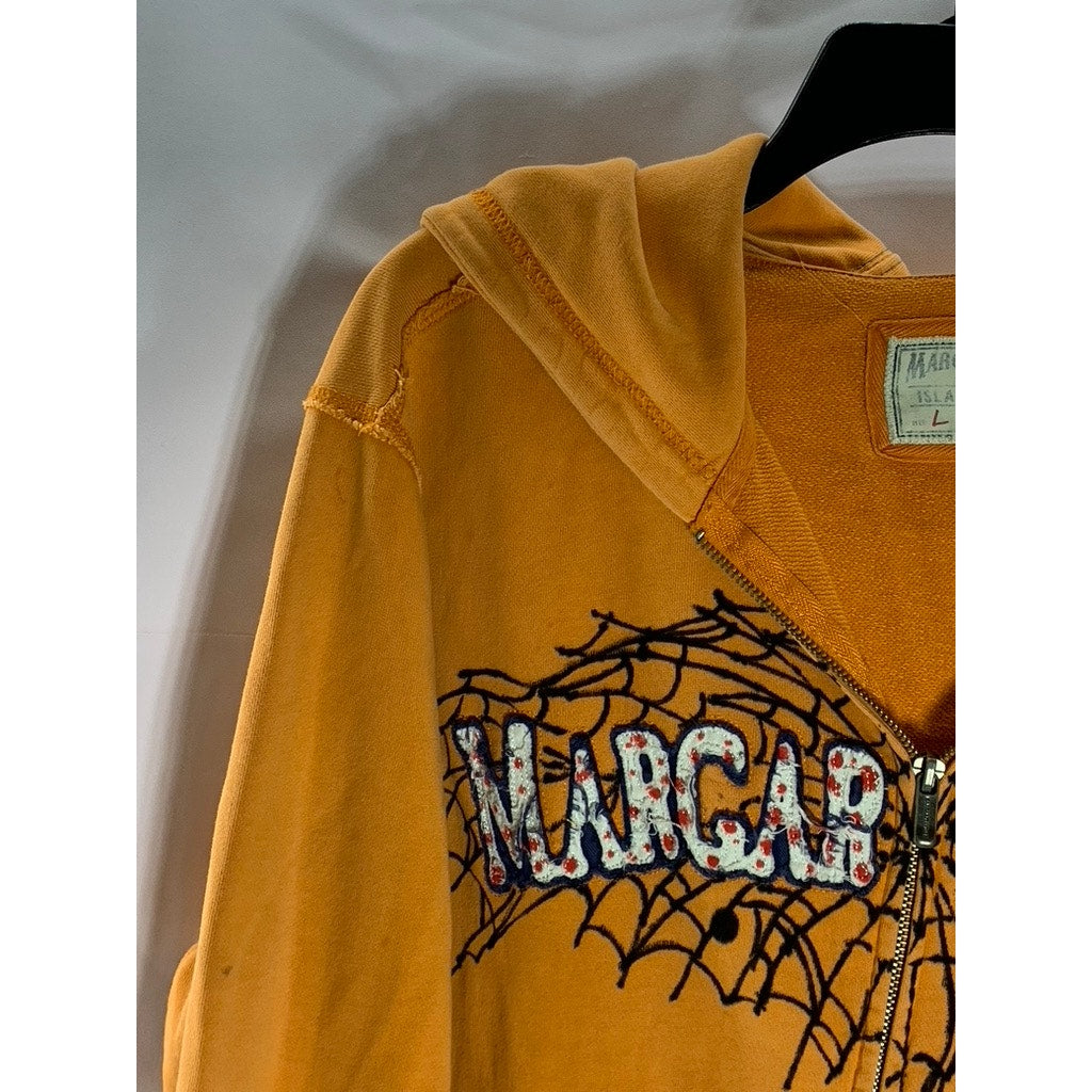 MARGARITAVILLE Men's Vintage Orange Graphic Zip-Up Hooded Sweater SZ L