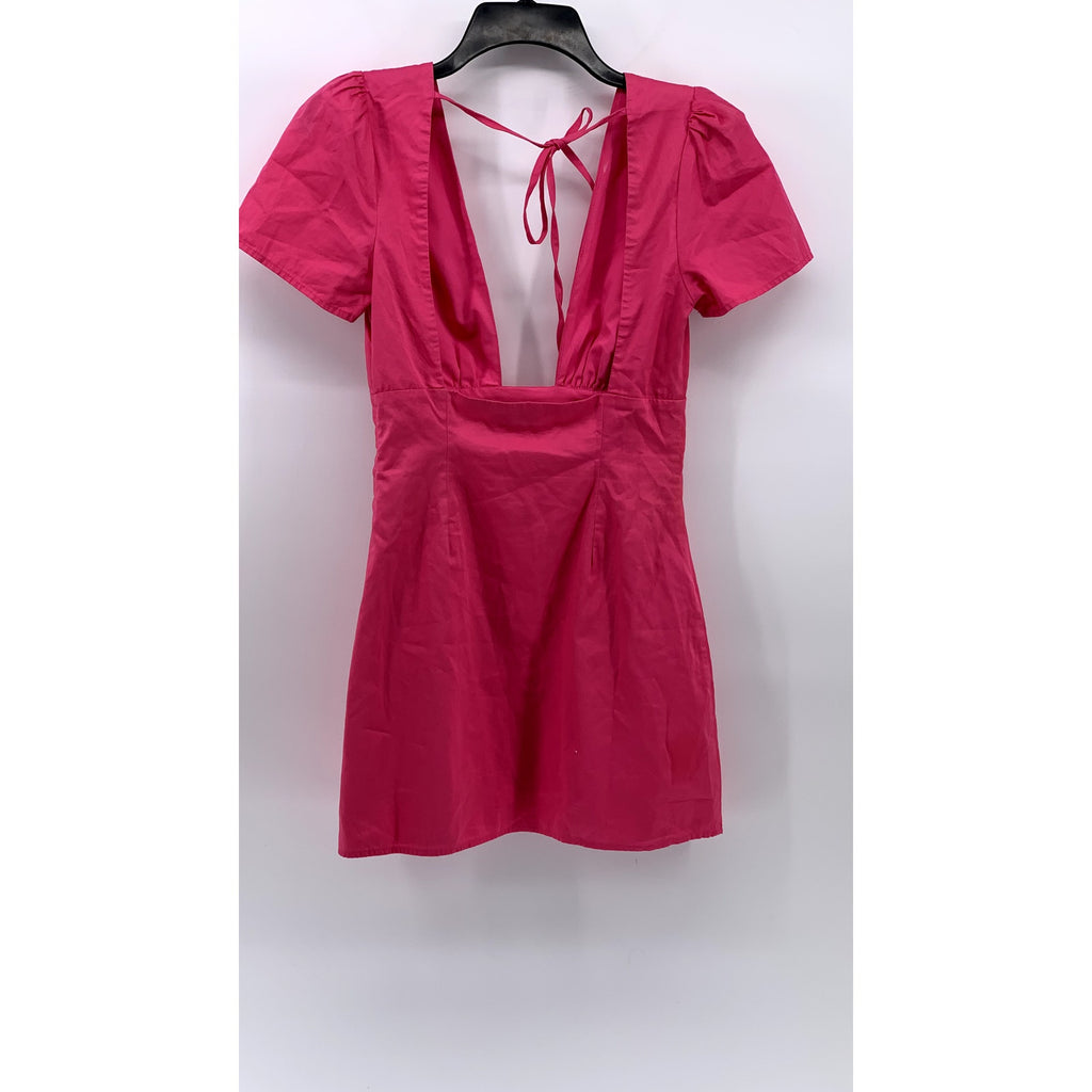 BEGINNING BOUTIQUE Women's Pink Deep V-Neck Short Sleeve A-Line Mini Dress SZ S