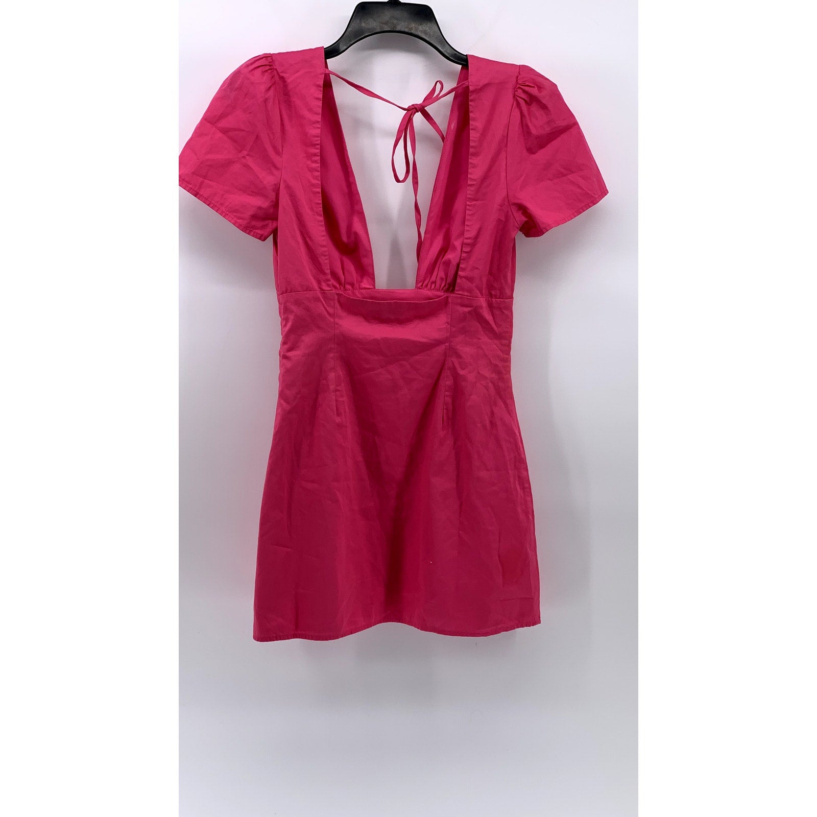 BEGINNING BOUTIQUE Women's Pink Deep V-Neck Short Sleeve A-Line Mini Dress SZ S