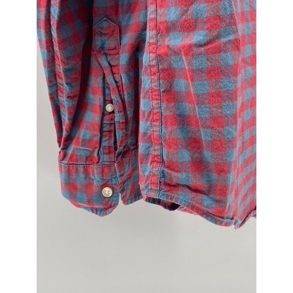 J.CREW Men's Blue-Red Check Stretch Slim-Fit Button-Up Long Sleeve Shirt SZ L