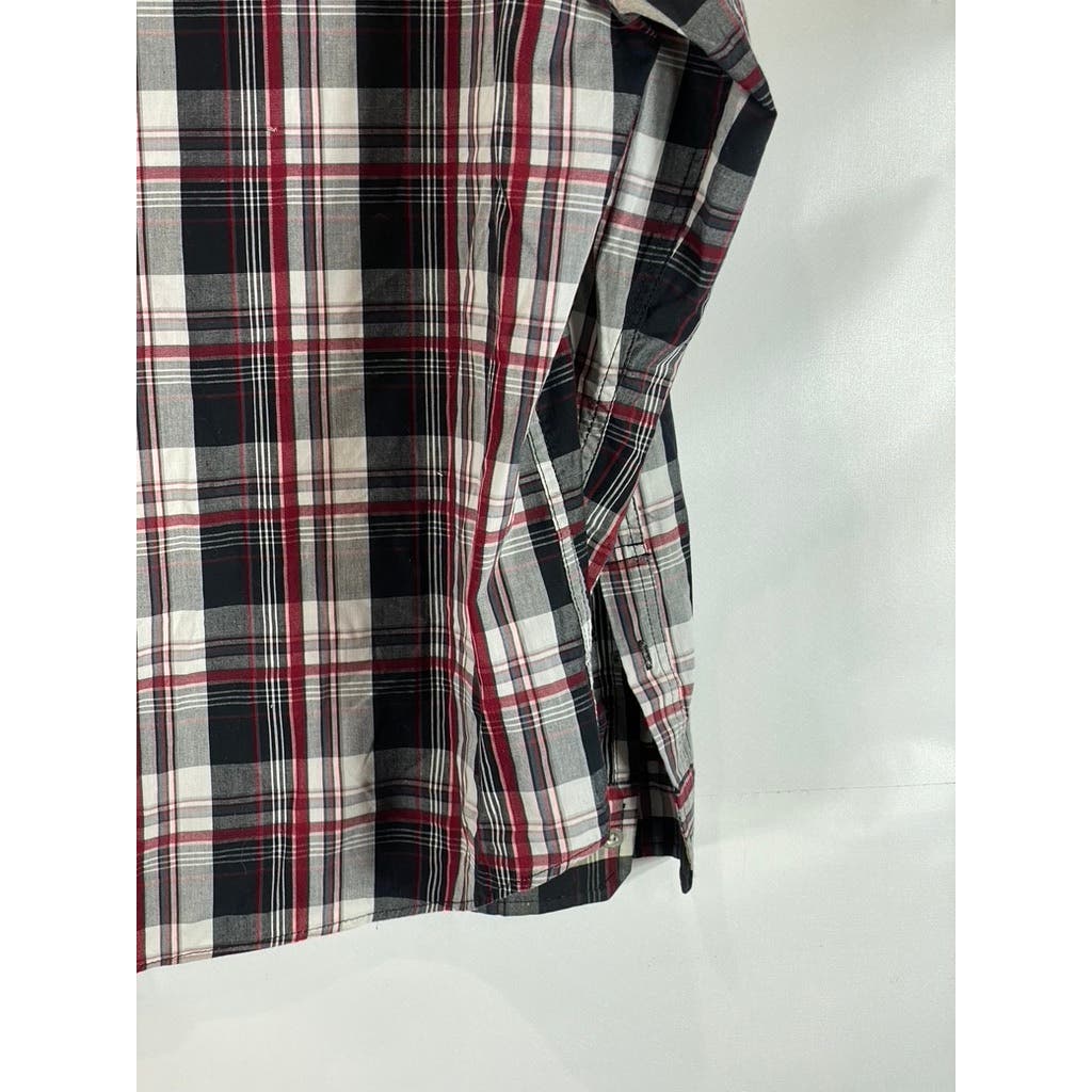 HELIX Men's Red/Black Western Plaid Athletic-Fit Button-Up Shirt SZ XL