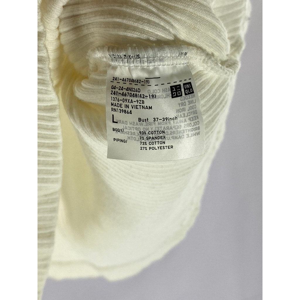 UNIQLO Women's White Stretch Ribbed Crewneck Sleeveless Cropped Tank Top SZ L