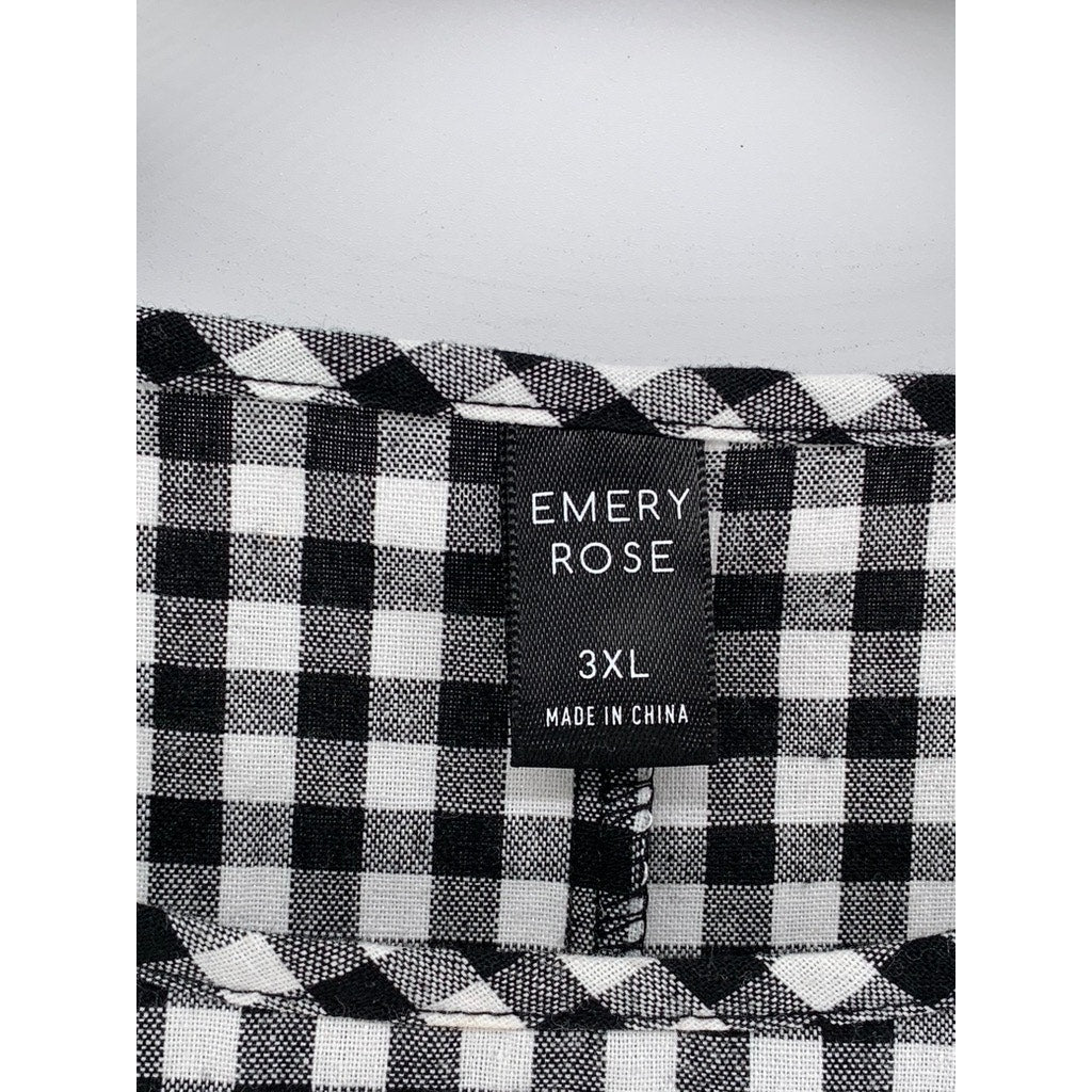EMERY ROSE Women's Black-White Micro Plaid Short Sleeve Dress SZ 3XL