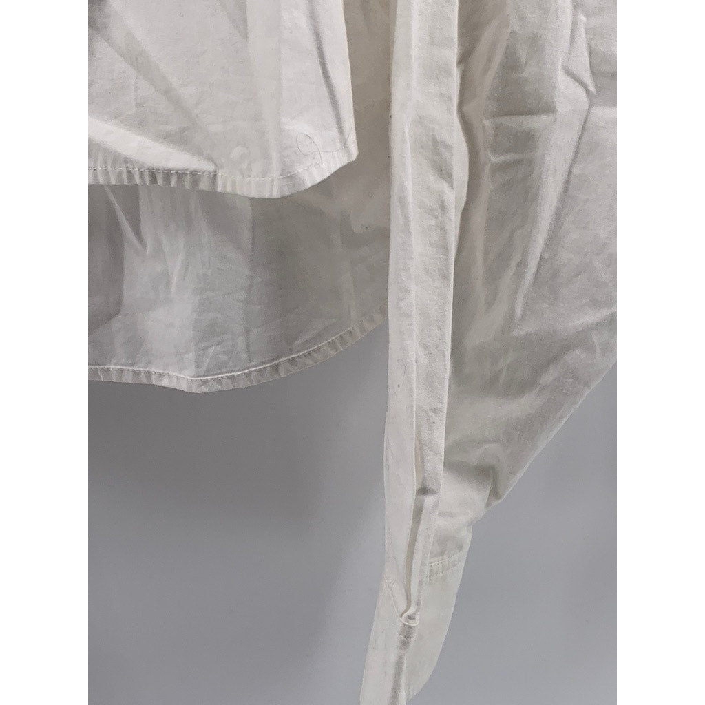 SUNDAY BEST Women's White Button-Up Long Sleeve Collared Cropped Top SZ 3