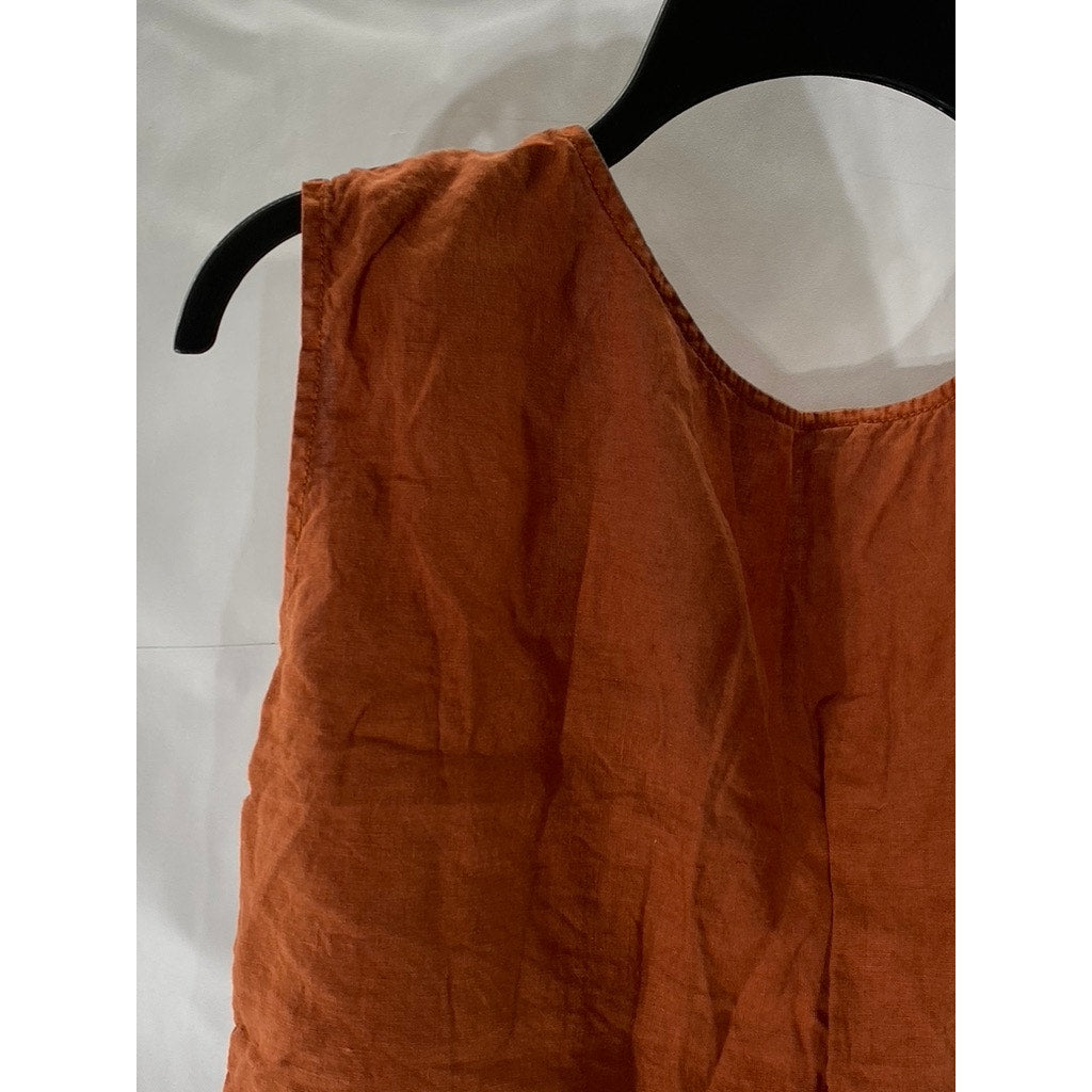 LOFT Women's Rust Orange Linen Tie Front Hem Sleeveless Crop Top SZ S