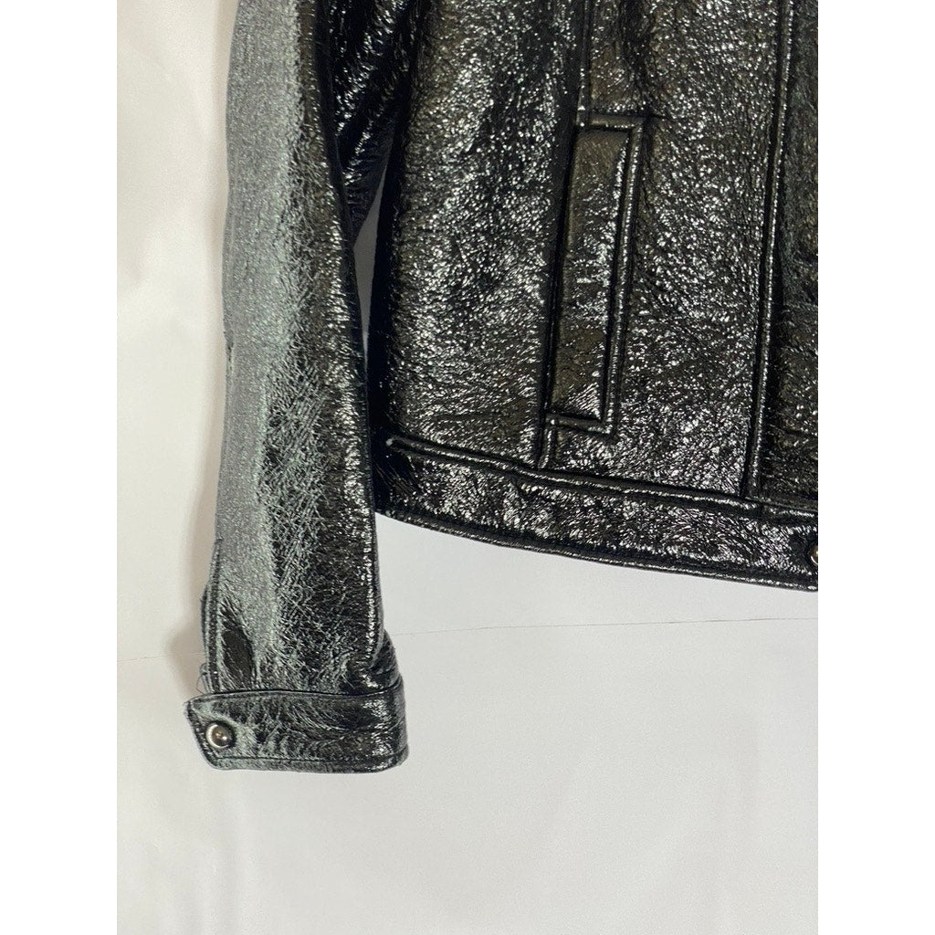 ZARA TRAFALUC Women's Black Faux-Leather Zip-Up Motorcycle Jacket SZ S