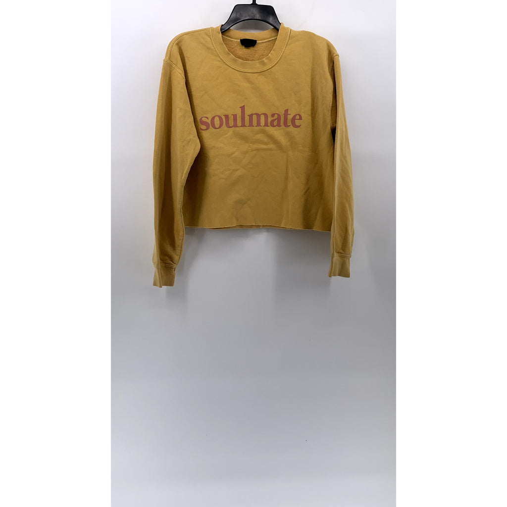 TOPSHOP Women's Mustard Yellow Soulmate Logo Crewneck Long Sleeve Sweatshirt SZS